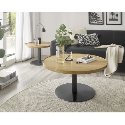 Konferenčný stolík FOCUS, priemer 60 cm, dub/čierna