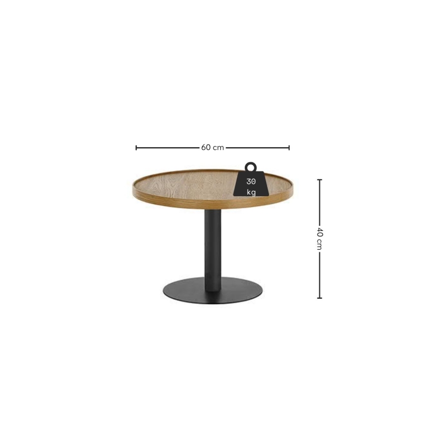 Konferenčný stolík FOCUS, priemer 60 cm, dub/čierna