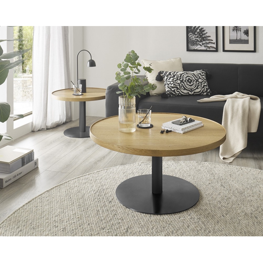 Konferenčný stolík FOCUS, priemer 80 cm, dub/čierna
