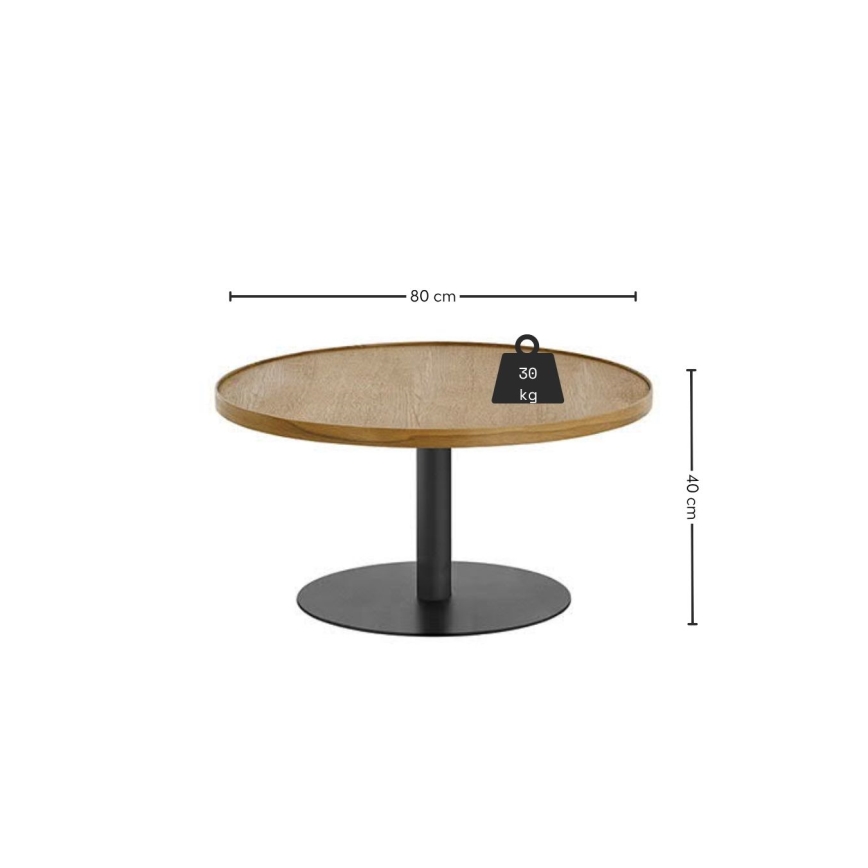 Konferenčný stolík FOCUS, priemer 80 cm, dub/čierna