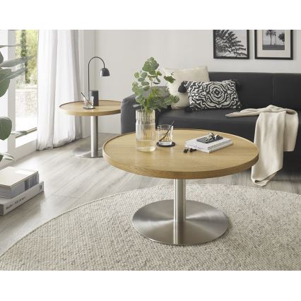 Konferenčný stolík FOCUS, priemer 80 cm, dub/nerez