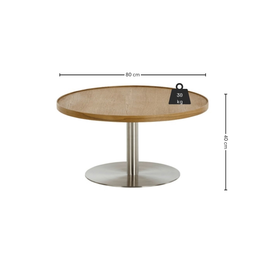 Konferenčný stolík FOCUS, priemer 80 cm, dub/nerez