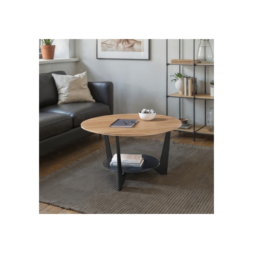 Konferenčný stolík MARMO pr. 70 cm dub/čierna