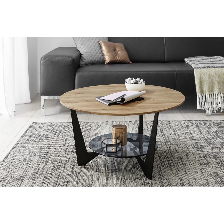 Konferenčný stolík MARMO pr. 70 cm dub/čierna