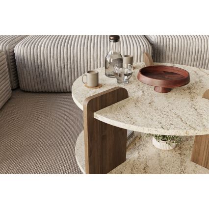 Konferenčný stolík PURO, priemer 70 cm, béžová/orech