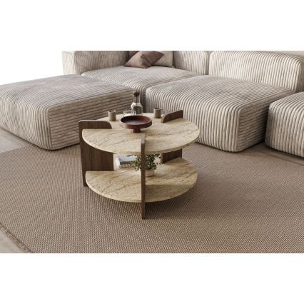 Konferenčný stolík PURO, priemer 70 cm, béžová/orech
