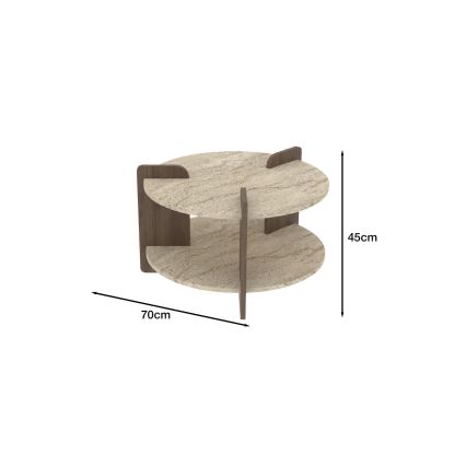 Konferenčný stolík PURO, priemer 70 cm, béžová/orech
