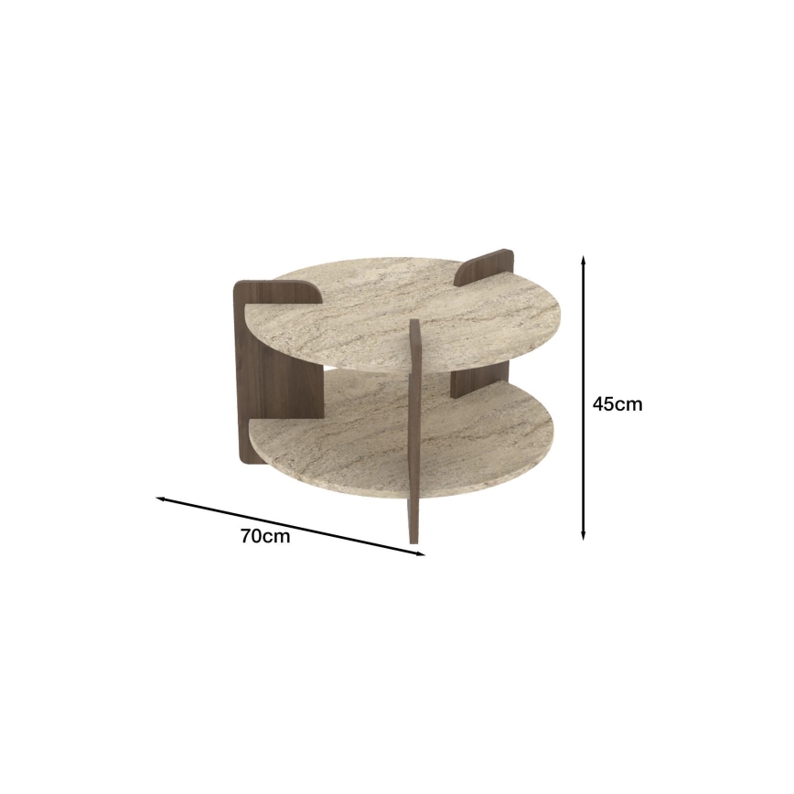 Konferenčný stolík PURO, priemer 70 cm, béžová/orech