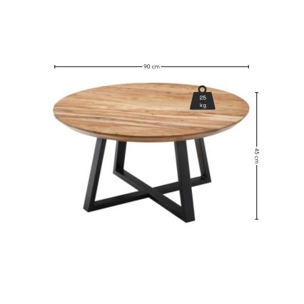 Konferenčný stolík RIVA priemer 90 cm akácia/čierna