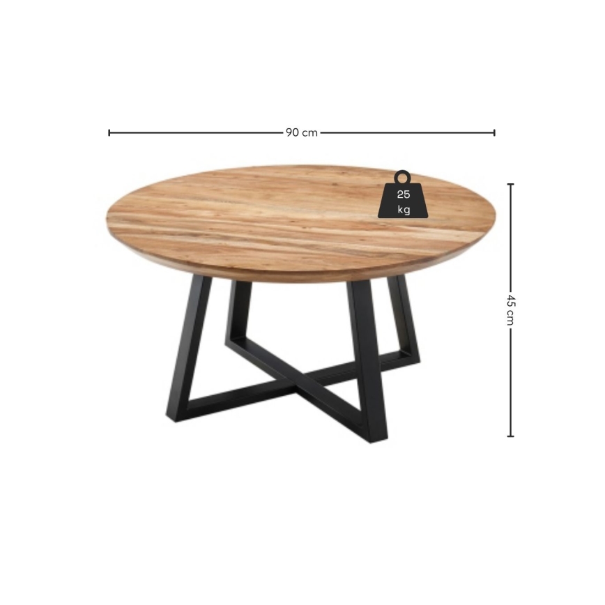 Konferenčný stolík RIVA priemer 90 cm akácia/čierna