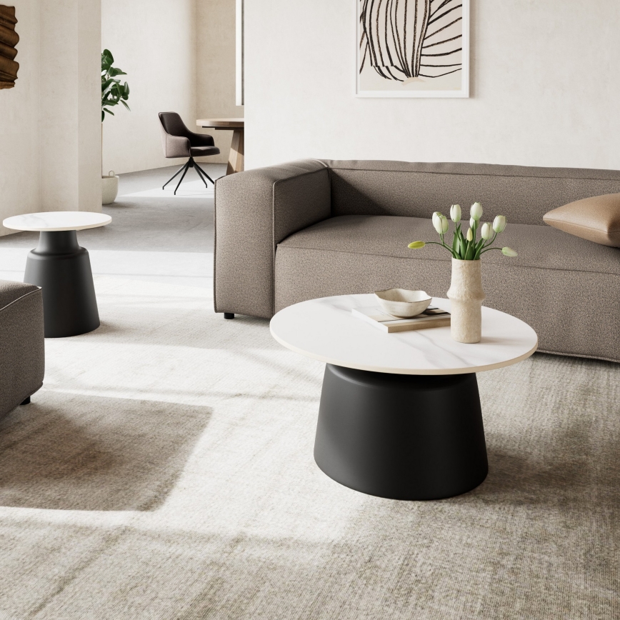 Konferenčný stolík SANTORINI priemer 70 cm biely/čierny/keramika