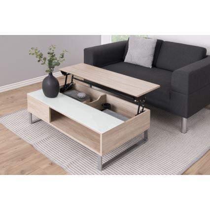 Konferenčný stolík so zdvíhacou doskou ENZO 110x60 cm biela/dub sonoma