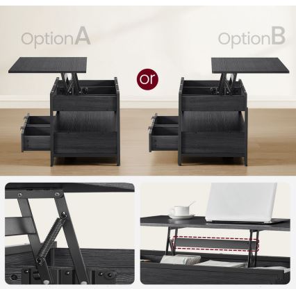 Konferenčný stolík so zdvíhacou doskou NYRO čierny