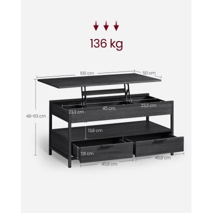 Konferenčný stolík so zdvíhacou doskou NYRO čierny