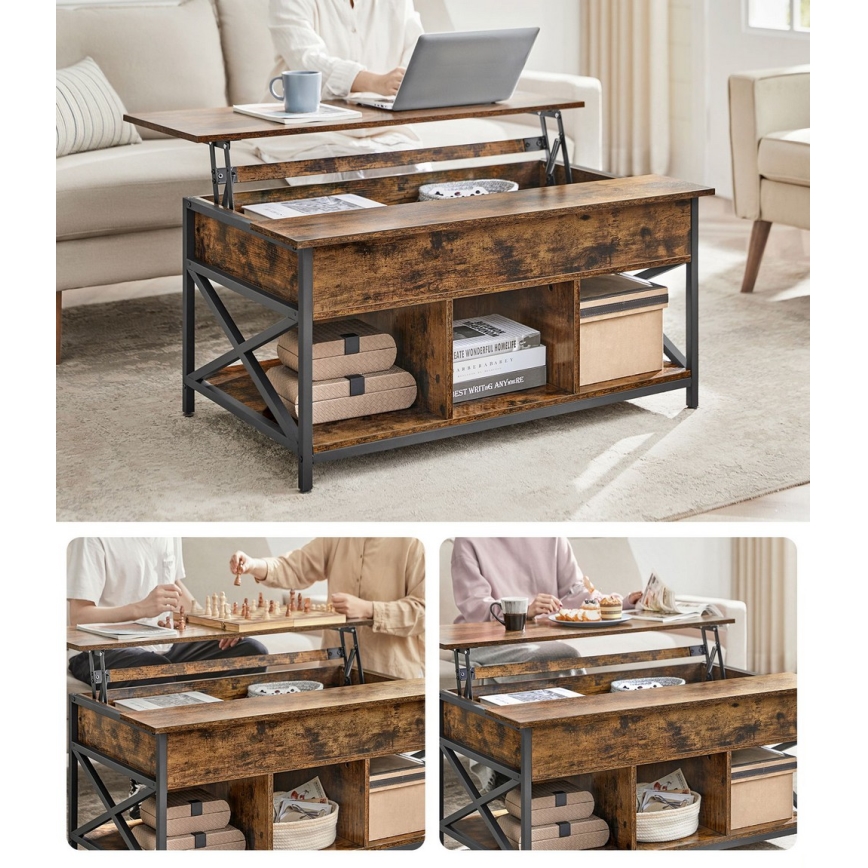 Konferenčný stolík so zdvíhacou doskou NYRO hnedá/čierna