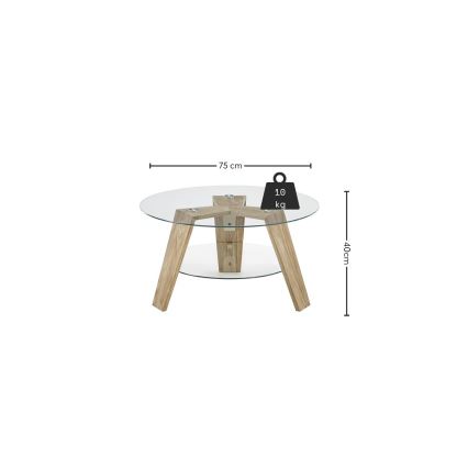 Konferenčný stolík TITAN pr. 75 cm priehľadný/dub