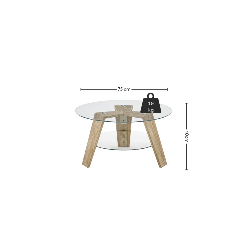 Konferenčný stolík TITAN pr. 75 cm priehľadný/dub
