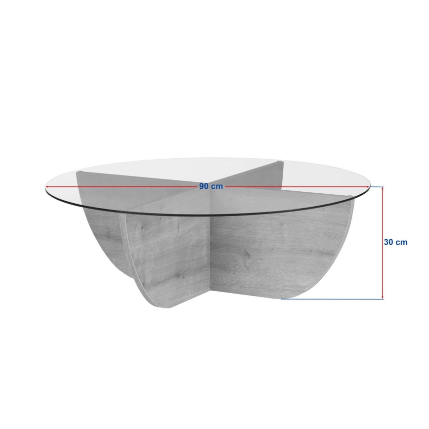 Konferenčný stolík VERE pr. 90 cm travertín/číre sklo
