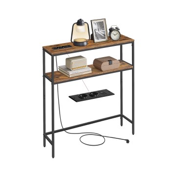 Konzolový stolík s vstavanými zásuvkami a USB portami LUVOR 80x20 cm hnedá/čierna