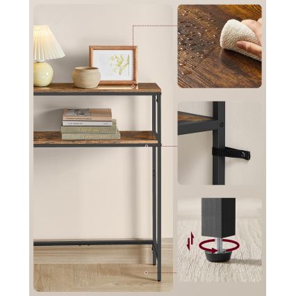 Konzolový stolík s vstavanými zásuvkami a USB portami LUVOR 80x20 cm hnedá/čierna