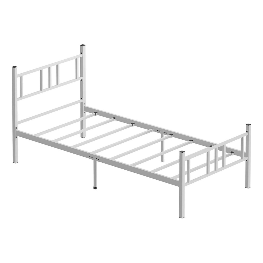 Kovová jednolôžková posteľ PIRON 90x200 cm biela nosnosť 120 kg