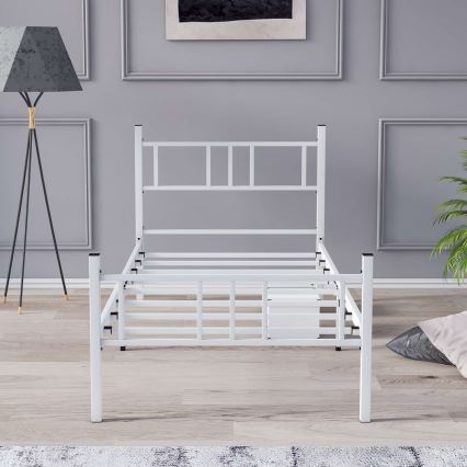 Kovová jednolôžková posteľ PIRON 90x200 cm biela nosnosť 120 kg