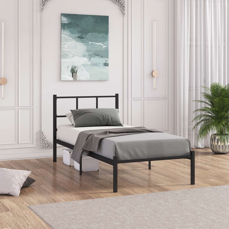 Kovová jednolôžková posteľ ROVAN 90x200 cm v čiernom prevedení, nosnosť 120 kg