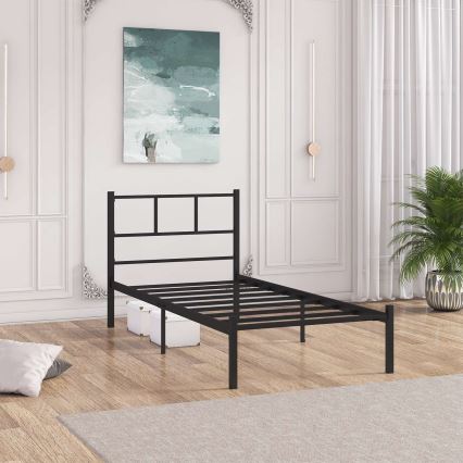 Kovová jednolôžková posteľ ROVAN 90x200 cm v čiernom prevedení, nosnosť 120 kg