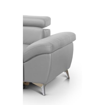 Rozkladacia kožená rohová sedacia súprava do L SALERNO II ľavá sivá