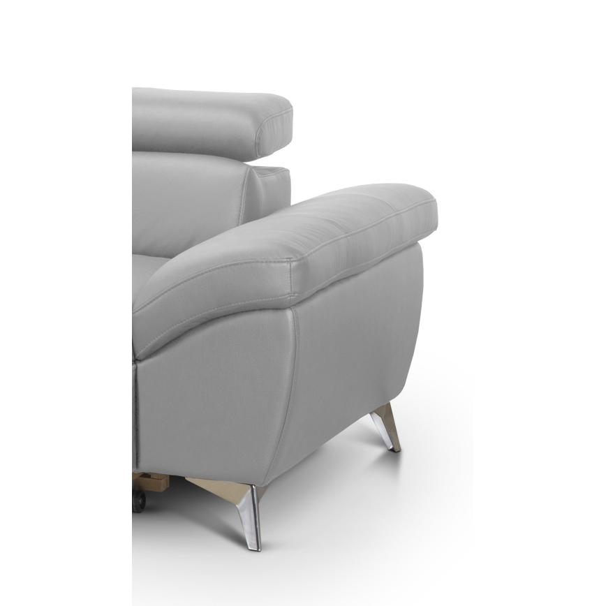 Rozkladacia kožená rohová sedacia súprava do L SALERNO II ľavá sivá