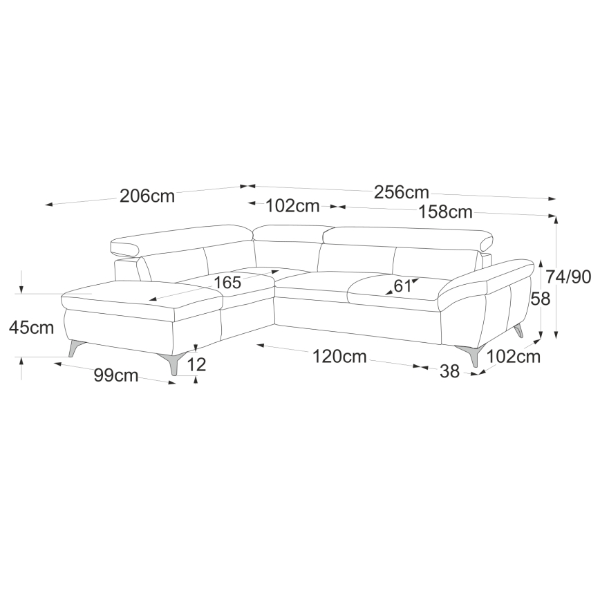 Rozkladacia kožená rohová sedacia súprava do L SALERNO II ľavá sivá