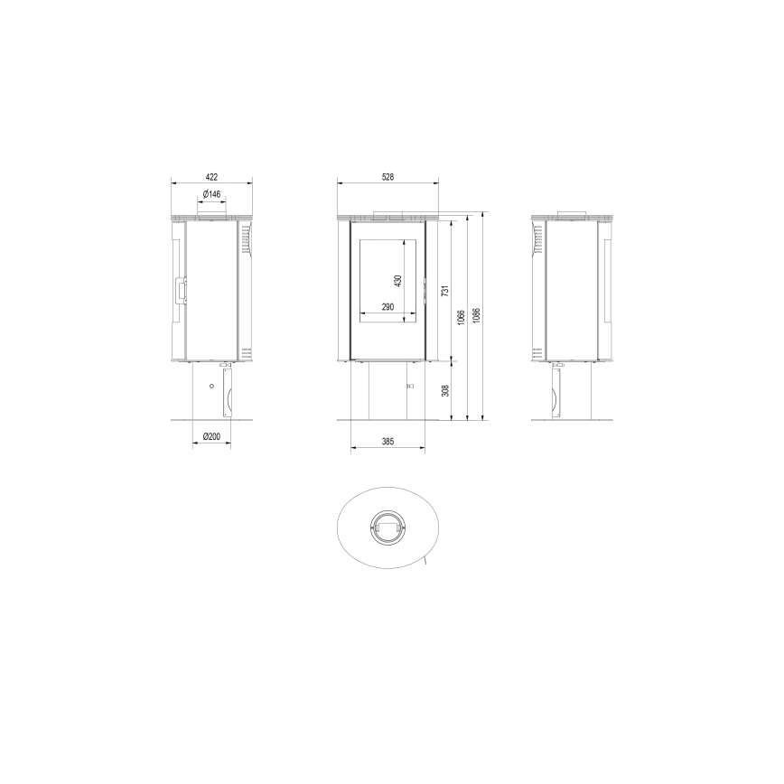 Kratki - Krbové oceľové kachle 8kW 150mm