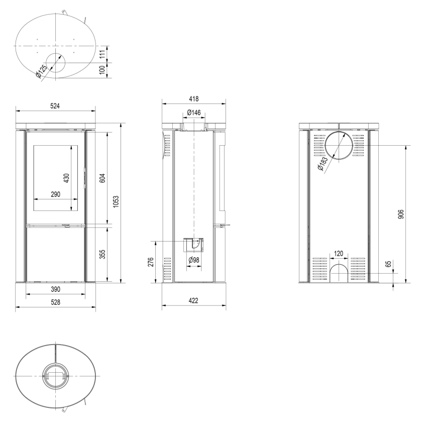 Kratki - Krbové oceľové kachle 8kW 150mm