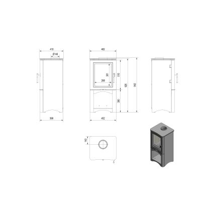 Kratki - Krbové oceľové kachle 7kW 150mm