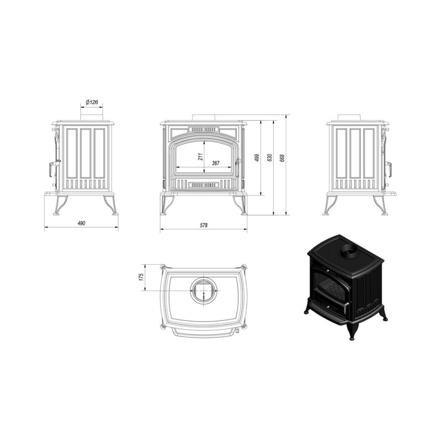 Kratki - Krbové liatinové kachle 8kW 150mm