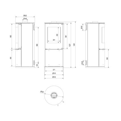 Kratki - Krbové oceľové kachle 9kW 150mm