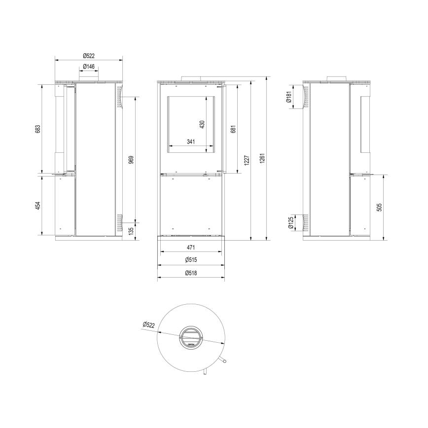 Kratki - Krbové oceľové kachle 9kW 150mm