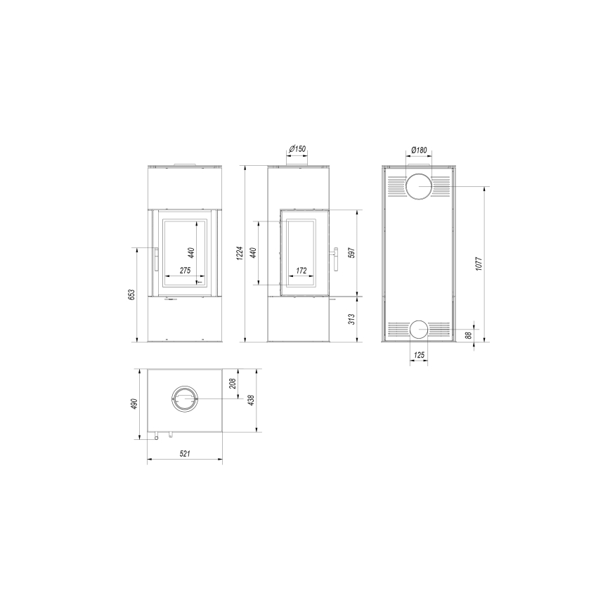Kratki - Krbové oceľové kachle 8kW 150mm