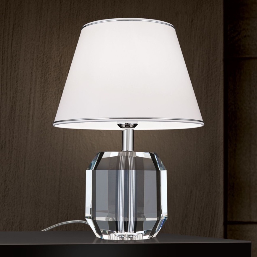Krištáľová stolná lampa ALEXIS 1xE27/60W/230V biela/lesklý chróm/číra
