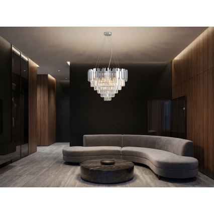 Krištáľový luster na lanku PLAZA 9xE14/40W/230V, priemer 60 cm, strieborný