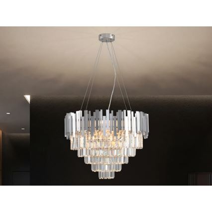 Krištáľový luster na lanku PLAZA 9xE14/40W/230V, priemer 60 cm, strieborný
