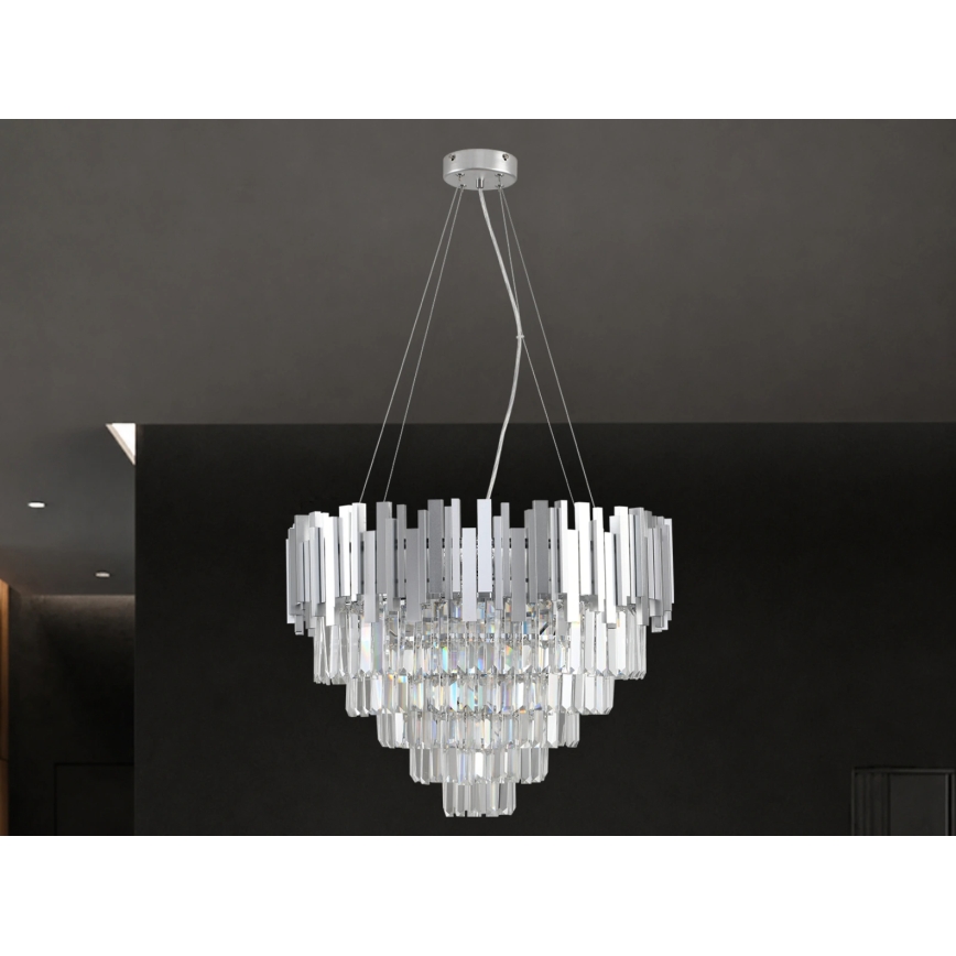 Krištáľový luster na lanku PLAZA 9xE14/40W/230V, priemer 60 cm, strieborný