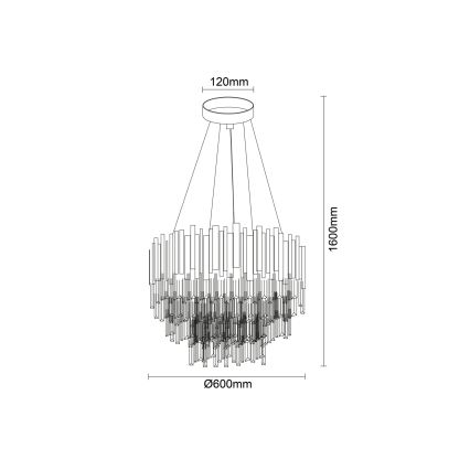 Krištáľový luster na lanku PLAZA 9xE14/40W/230V, priemer 60 cm, strieborný