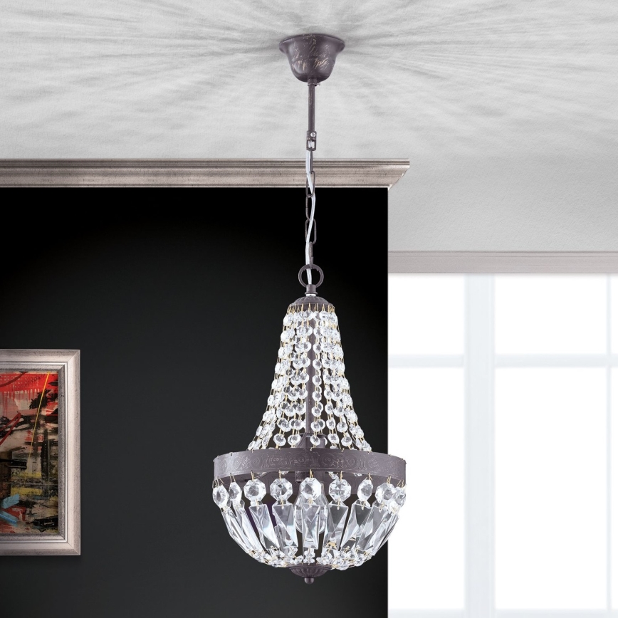 Krištáľový luster na reťazi ARILA 1xE27/60W/230V pr. 25,5 cm hnedá/patina