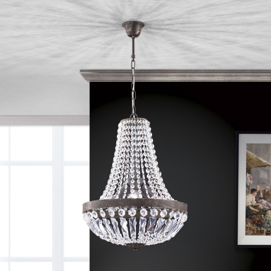 Krištáľový luster na reťazi ARILA 3xE27/60W/230V pr. 40 cm hnedá/patina