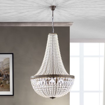 Krištáľový luster na reťazi ARILA 6xE27/60W/230V pr. 60 cm hnedá/patina
