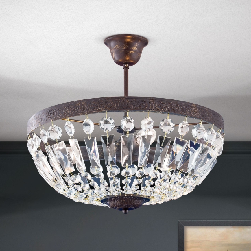 Krištáľový luster na tyči ARILA 3xE14/40W/230V pr. 40 cm hnedá/patina