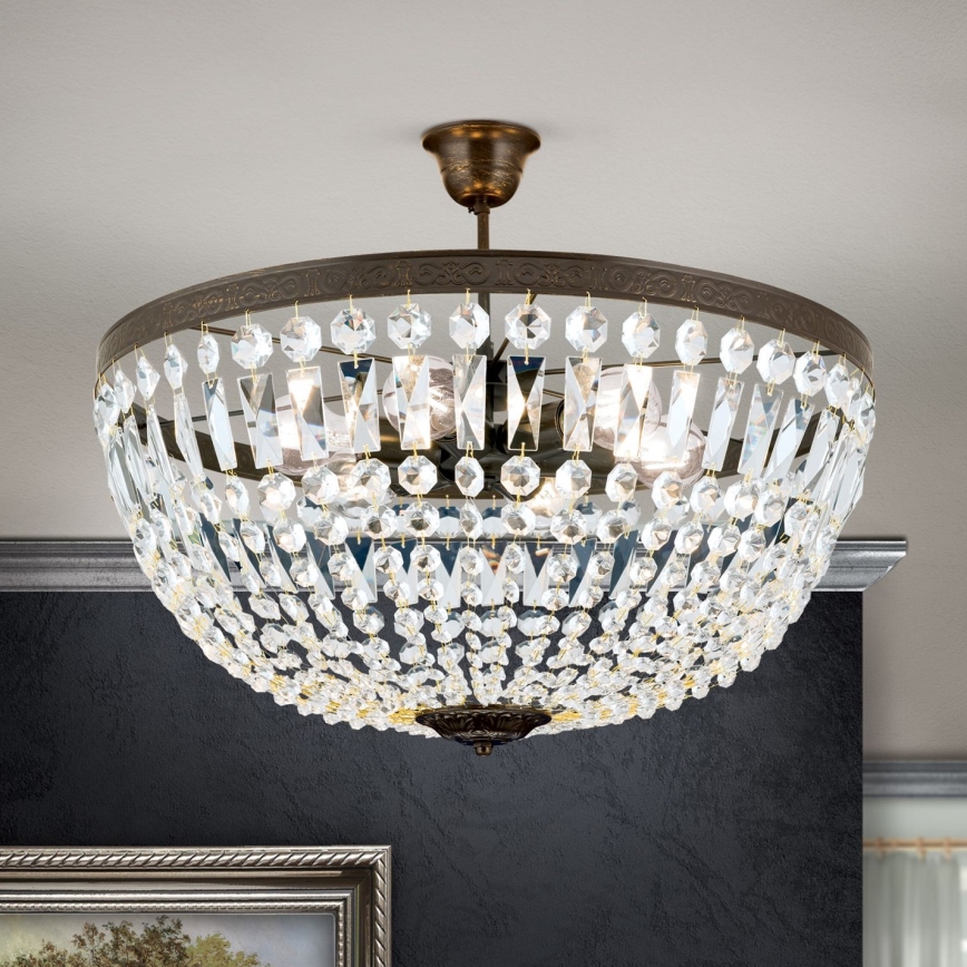 Krištáľový luster na tyči ARILA 6xE27/60W/230V pr. 60 cm hnedá/patina