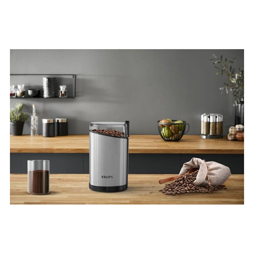 Krups - Elektrický mlynček na kávu 85g FAST-TOUCH 200W/230V matný chróm