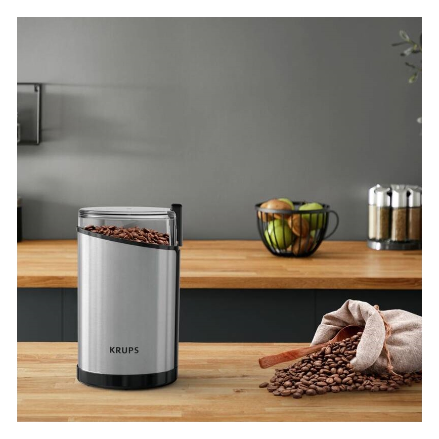 Krups - Elektrický mlynček na kávu 85g FAST-TOUCH 200W/230V matný chróm